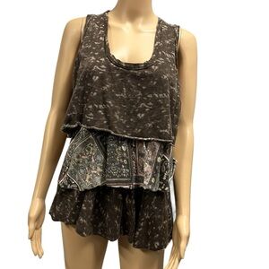 Vintage Take Two Cotton Boho Tiered Front Sleeveless Tank Top India Womens L